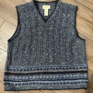 Vintage St. John’s Bay Knit Sweater Vest Speckled Blue Gray Chunky Ribbed